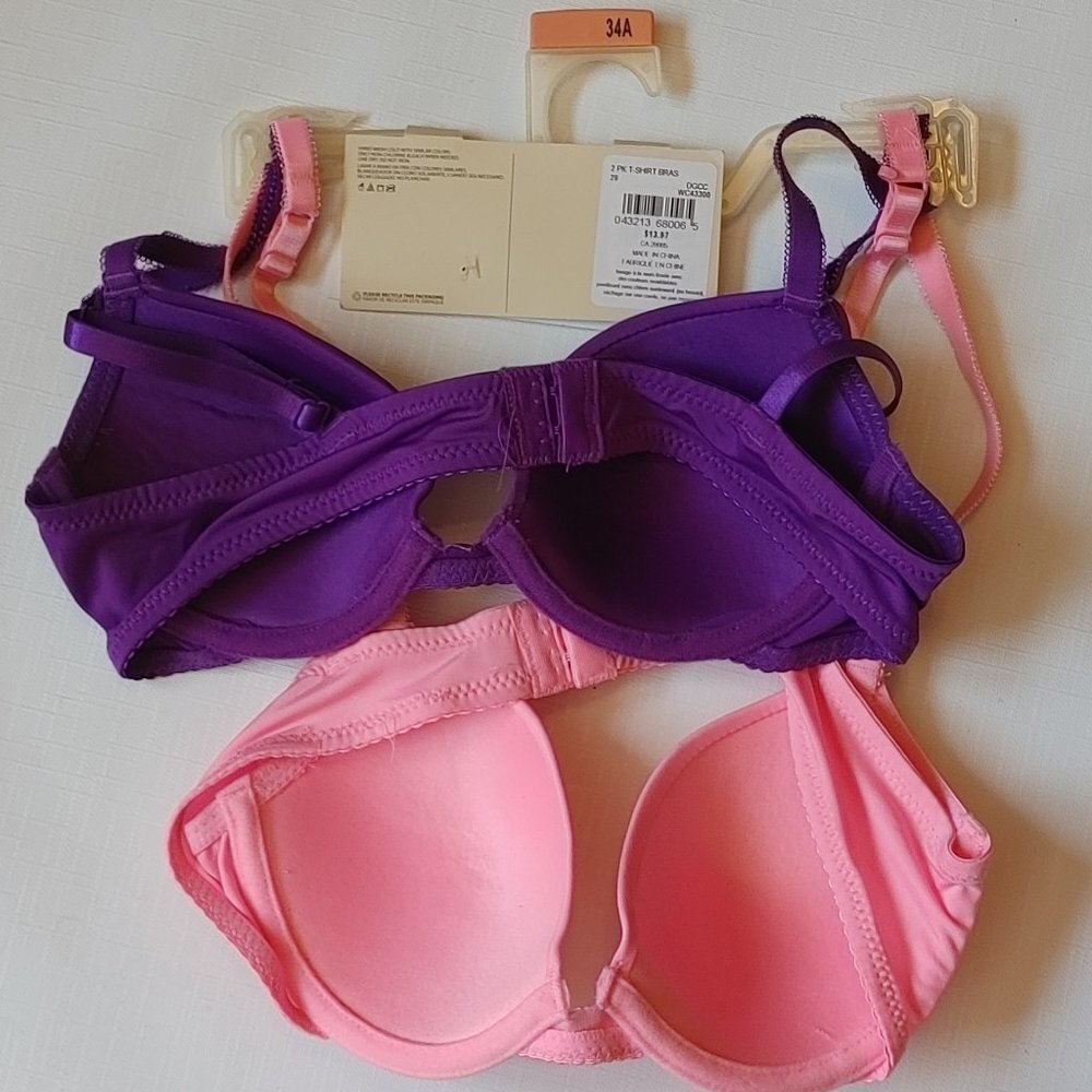 2 PACK T-SHIRT BRAS nobo no boundaries Women's Size 34A Purple Pink - Picture 3 of 3